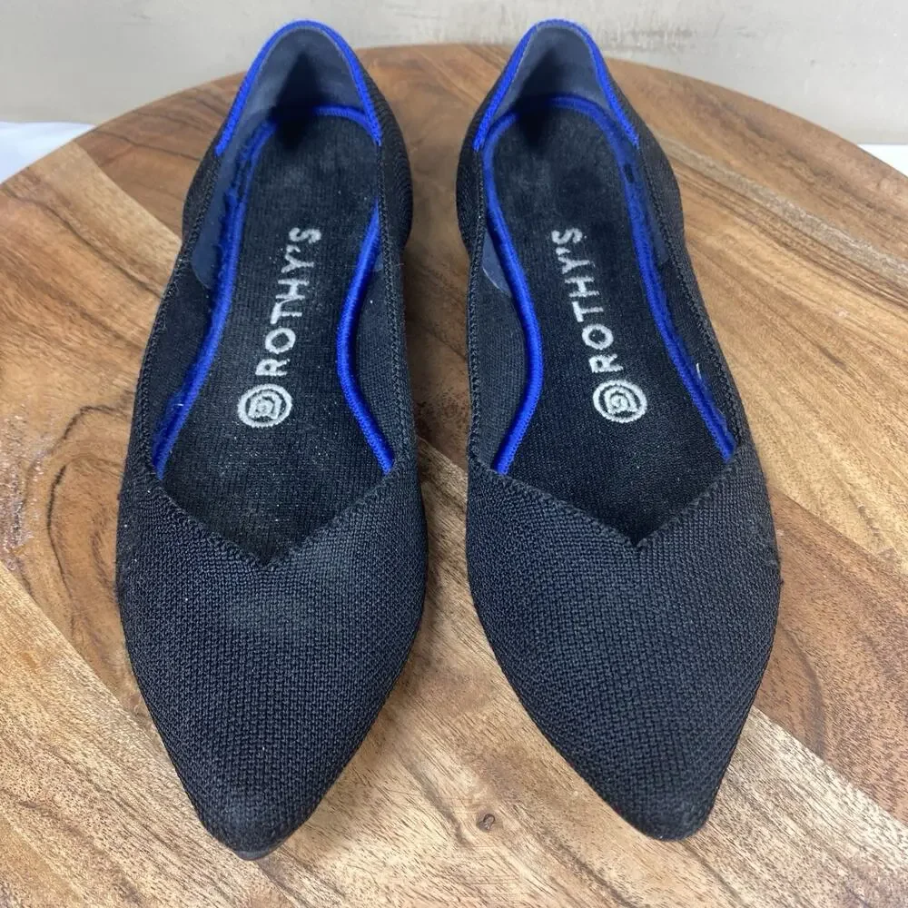 Rothys The Point Womens Black And Blue Size 7.5 Slip On Fabric Knit Ballet Flats